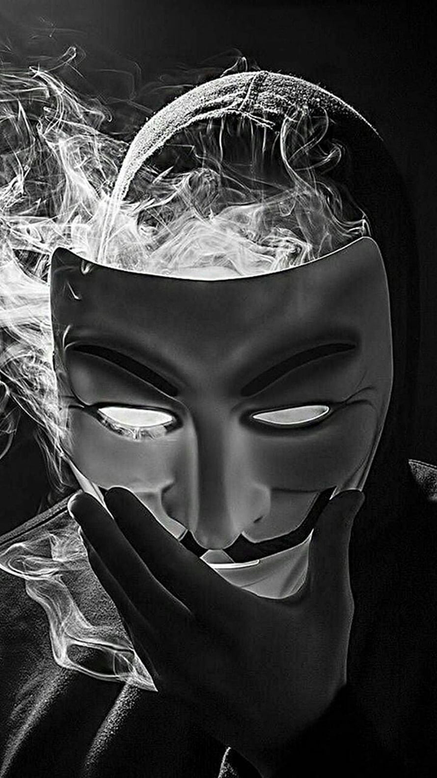 Anonymous Guy Fawkes Mask With Smoke And Hooded Figure HD phone wallpaper