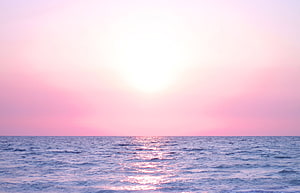 Serene Pink Sky Over Calm Ocean Waters at Sunset HD wallpaper