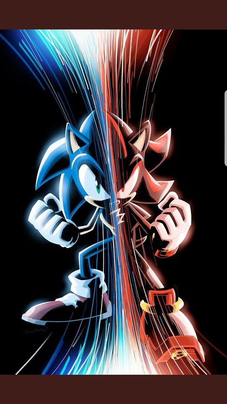 Sonic and Shadow The Hedgehog Face Off in Dynamic Split Artwork HD phone wallpaper