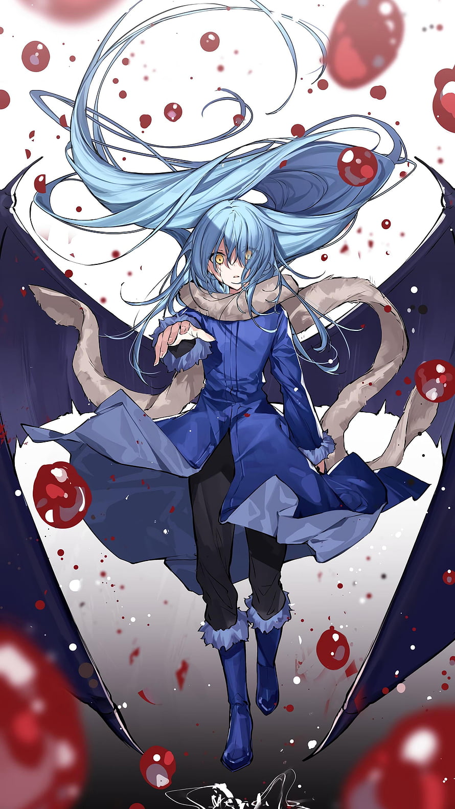 Rimuru from That Time I Got Reincarnated as a Slime in Blue Coat with Wings HD phone wallpaper