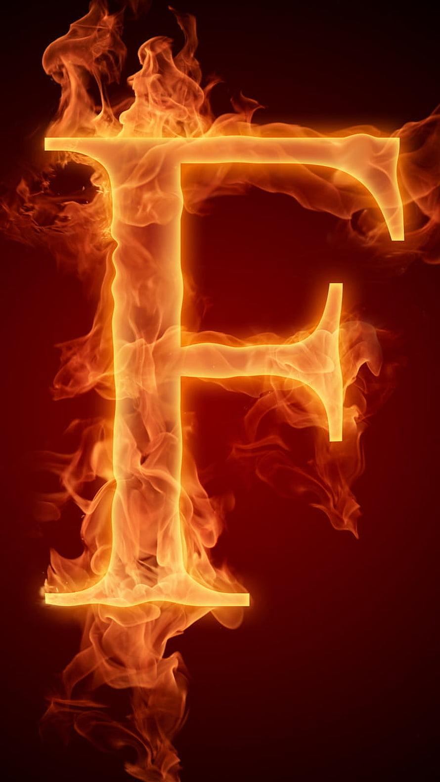 Glowing Letter F Formed By Intense Orange Flames And Smoke On Dark Background HD phone wallpaper
