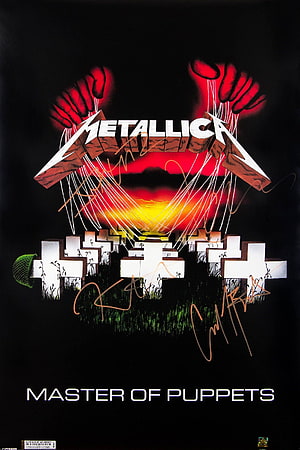 Metallica Master of Puppets Album Poster with Signatures and Crosses HD phone wallpaper