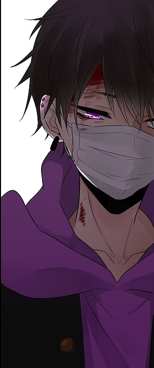 Anime Boy With Purple Eyes And Face Mask Wearing Purple Hoodie HD phone wallpaper