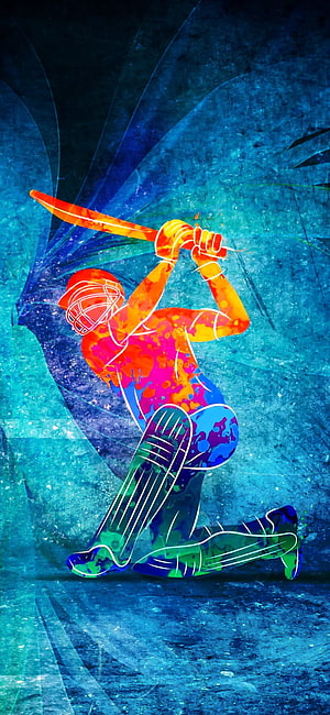 Vibrant Abstract Cricket Batsman Illustration with Neon Colors and Dynamic Swing Pose, Cricket love, art, music HD phone wallpaper
