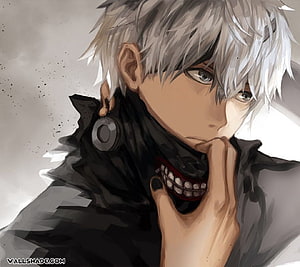 Silver-Haired Anime Male Character in Black High-Collar Jacket with Earring HD wallpaper