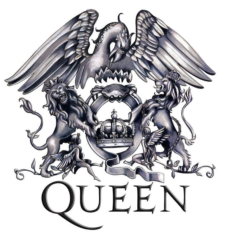 Queen Band Heraldic Crest Logo Featuring Winged Dragon and Lions HD phone wallpaper