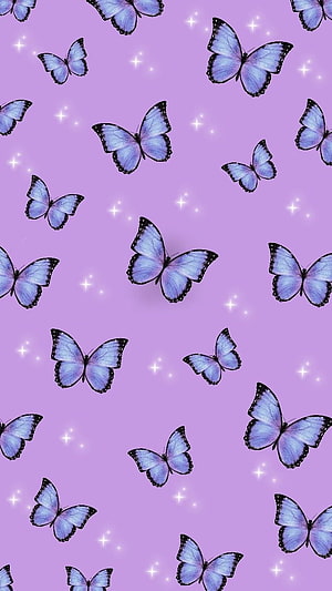 Dreamy Purple Butterfly Pattern with Sparkling Star Accents on Lavender Background HD phone wallpaper
