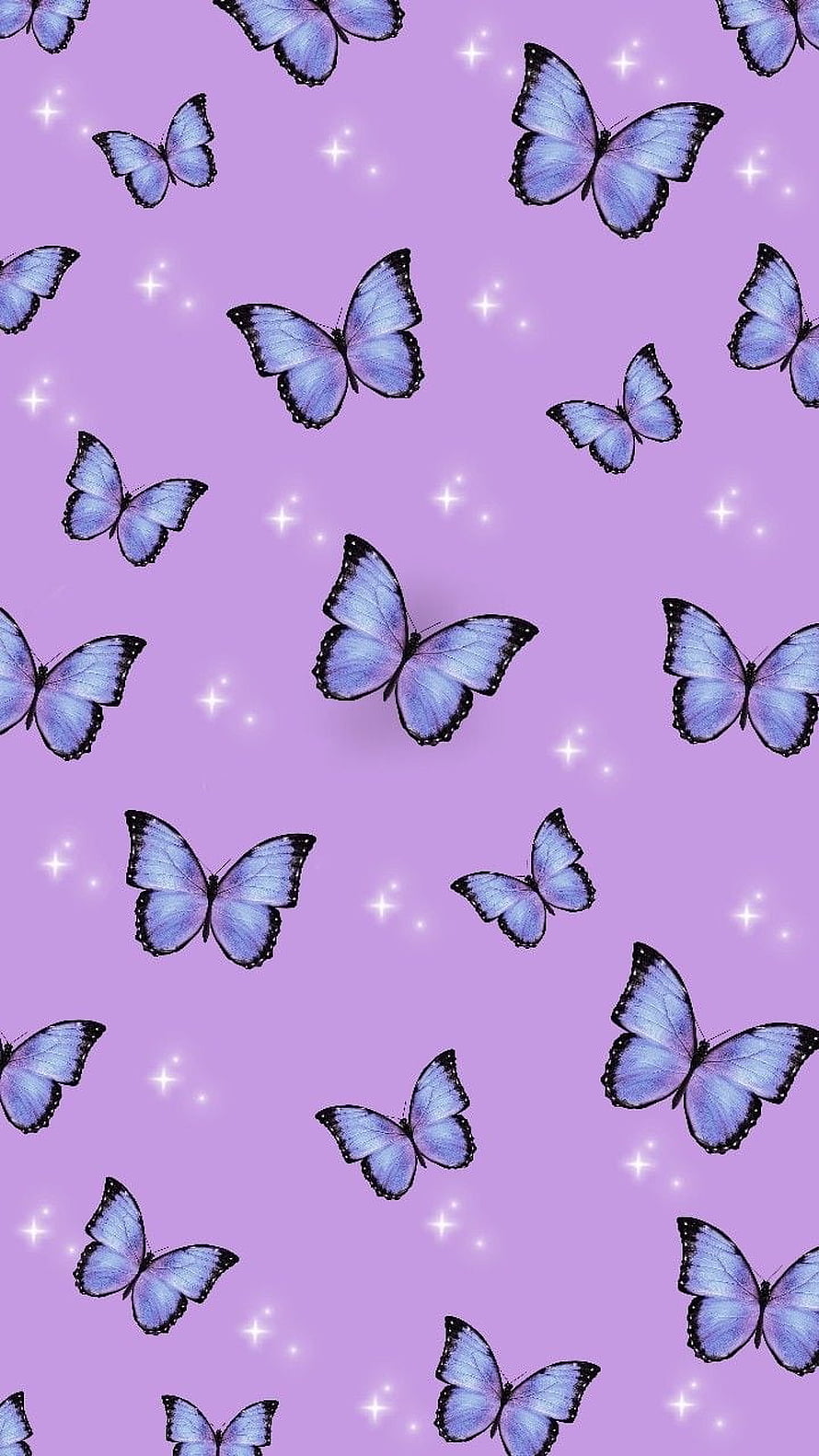 Dreamy Purple Butterfly Pattern with Sparkling Star Accents on Lavender Background HD phone wallpaper
