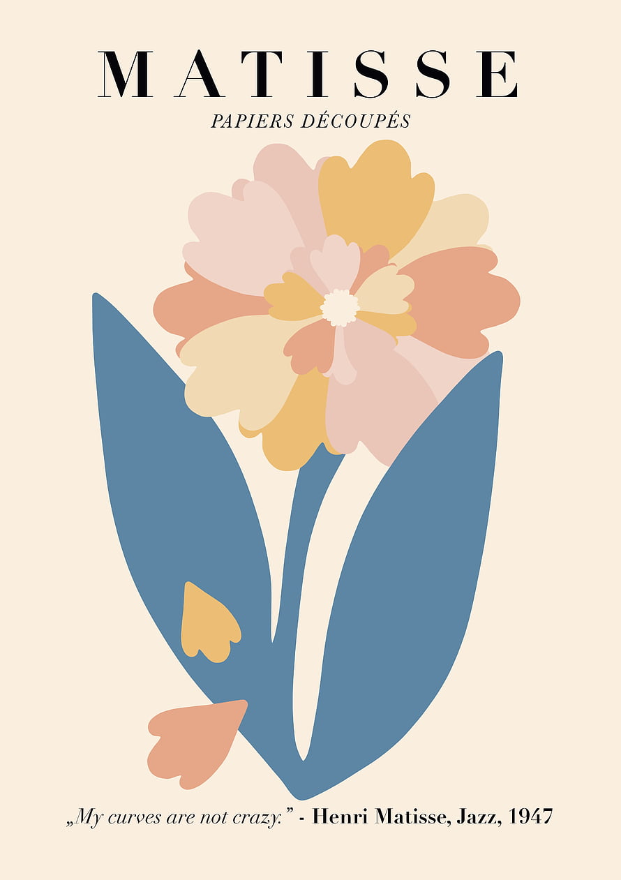 Matisse Papiers Découpés Floral Poster with Soft Pastel Petals and Blue Leaves HD phone wallpaper