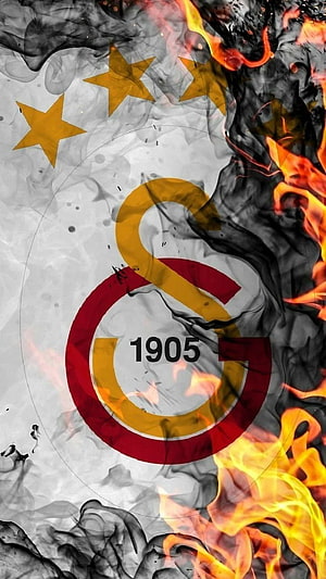 Galatasaray S.K. Logo with Flames and Smoke Background HD phone wallpaper