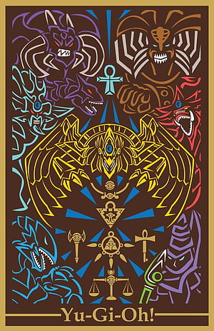 Yu-Gi-Oh! Millennium Puzzle and Monster Lineup Vector Art Poster HD phone wallpaper