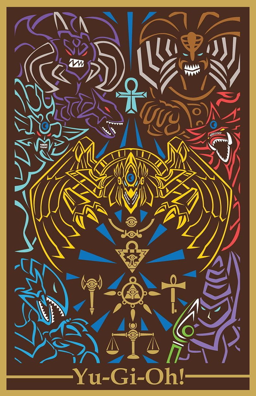Yu-Gi-Oh! Millennium Puzzle and Monster Lineup Vector Art Poster HD phone wallpaper