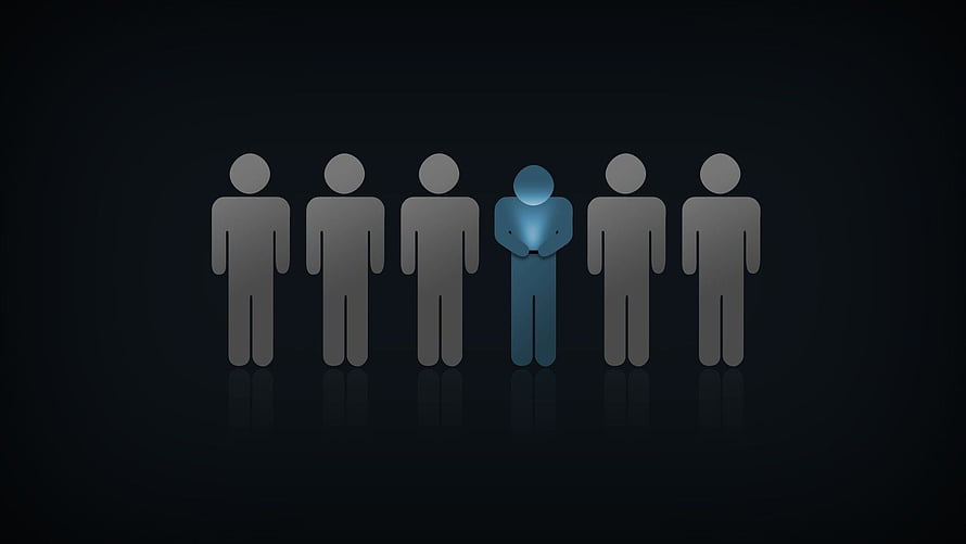 Minimalist team concept with one highlighted individual standing out from a group of silhouettes HD wallpaper