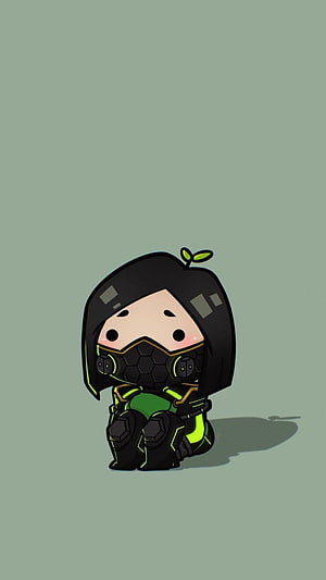 Chibi Viper from Valorant in a cute sitting pose with green and black tactical gear on a plain background HD phone wallpaper
