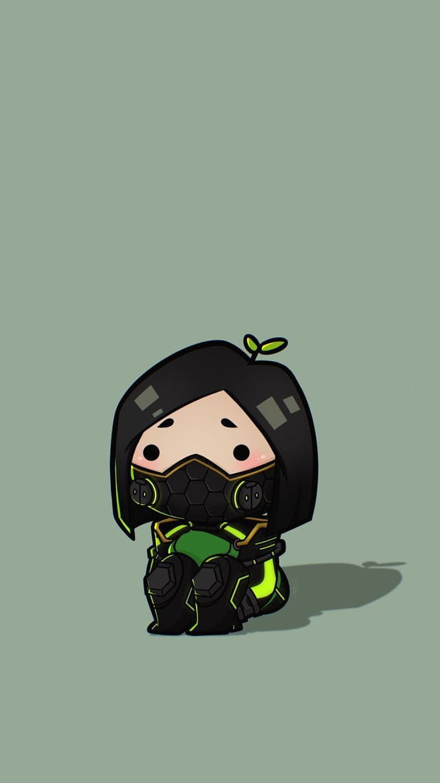 Chibi Viper from Valorant in a cute sitting pose with green and black tactical gear on a plain background HD phone wallpaper