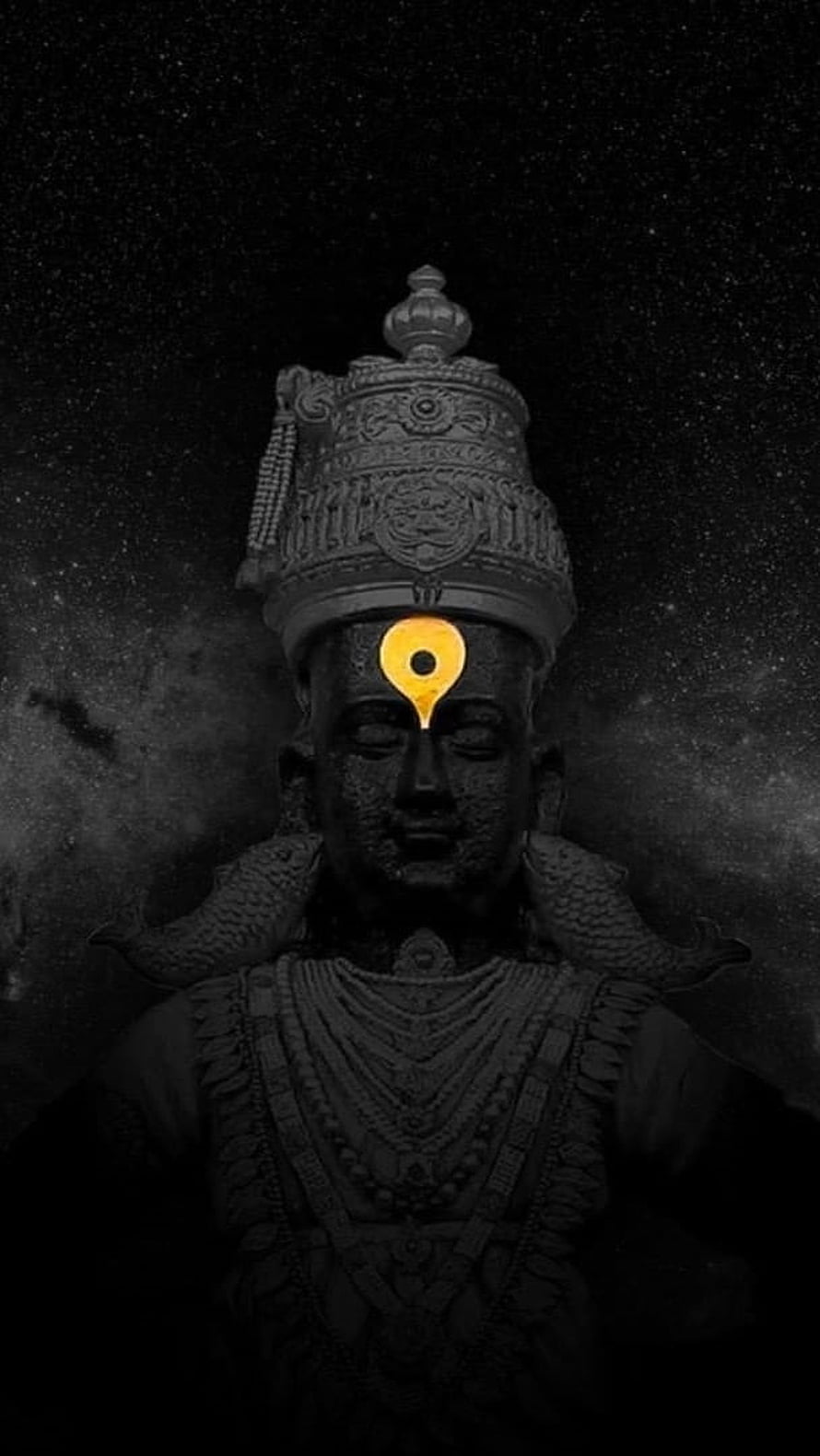 Mystical Hindu Deity Statue with Glowing Third Eye Against Starry Night Sky HD phone wallpaper