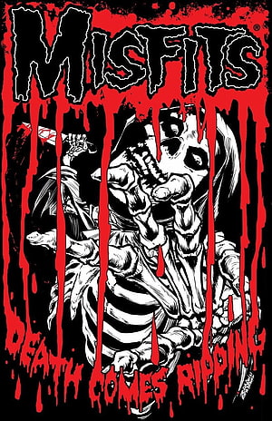 Misfits Death Comes Ripping Punk Rock Poster with Grim Reaper Skeleton Illustration HD phone wallpaper