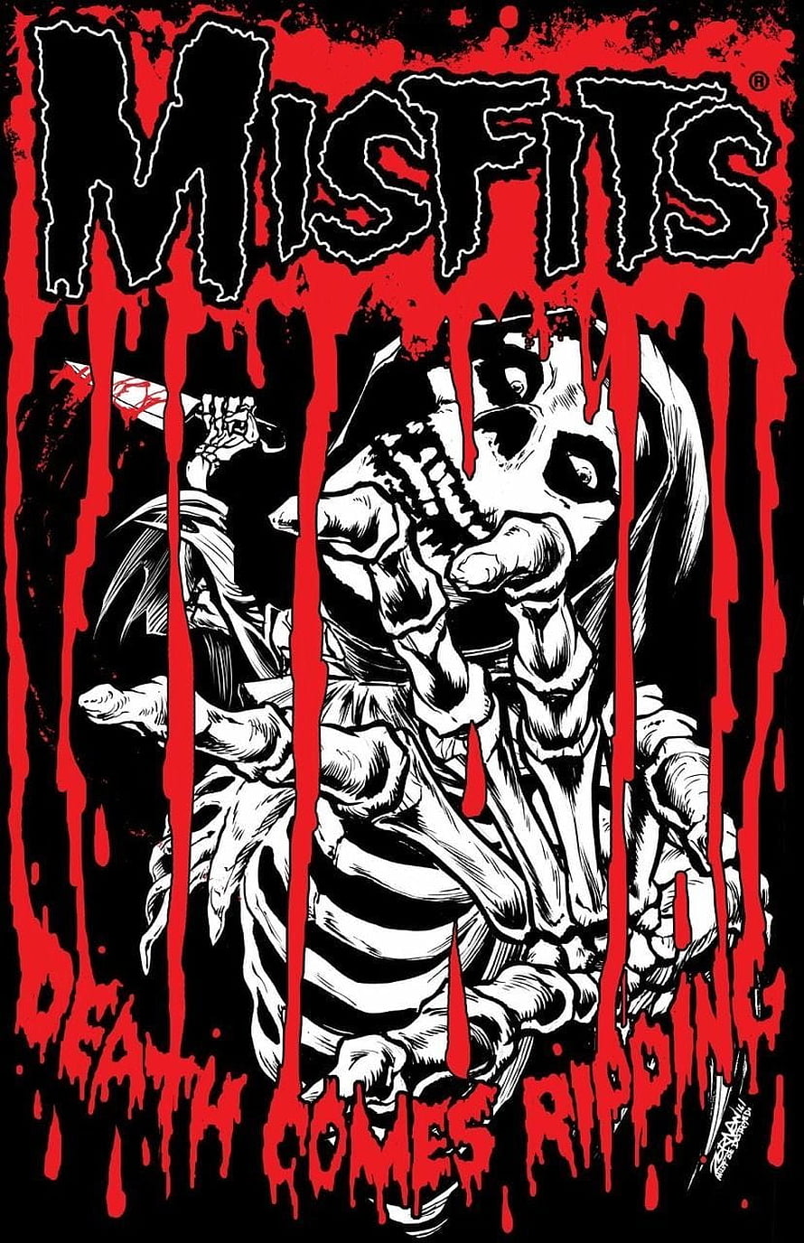 Misfits Death Comes Ripping Punk Rock Poster with Grim Reaper Skeleton Illustration HD phone wallpaper