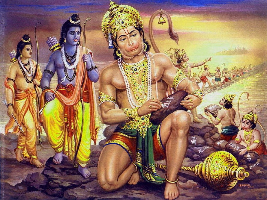 Lord Hanuman and Lord Krishna in Traditional Indian Mythological Painting, Lord Hanuman & Bajrang Bali Hanuman, Bajrang Dal HD wallpaper