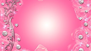 Sparkling Pink Floral Background With Diamonds And Roses HD wallpaper