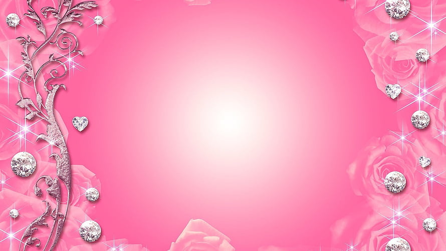 Sparkling Pink Floral Background With Diamonds And Roses HD wallpaper