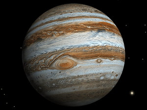 Jupiter Planet with Great Red Spot and Banded Clouds in Deep Space HD wallpaper