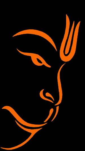 Minimalist Orange Line Art of Lord Rama Profile with Tilak on Black Background HD phone wallpaper