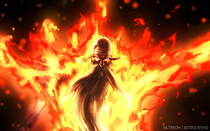 Genryusai Shigekuni Yamamoto Wielding Zanka No Tachi in a Massive Fire Explosion HD wallpaper