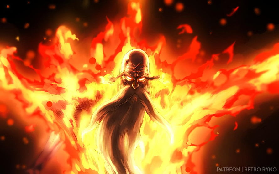 Genryusai Shigekuni Yamamoto Wielding Zanka No Tachi in a Massive Fire Explosion HD wallpaper