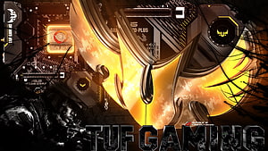 Asus TUF Gaming X570-Plus Motherboard with Ryzen 3900X Processor and Soldier Illustration HD wallpaper