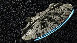 Millennium Falcon Starship Engaging Hyperdrive in Deep Space HD wallpaper