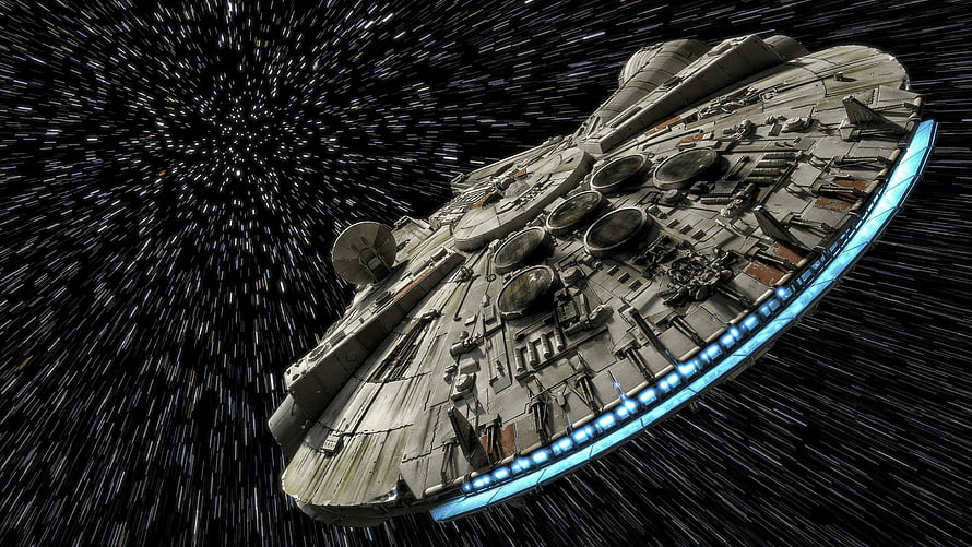 Millennium Falcon Starship Engaging Hyperdrive in Deep Space HD wallpaper