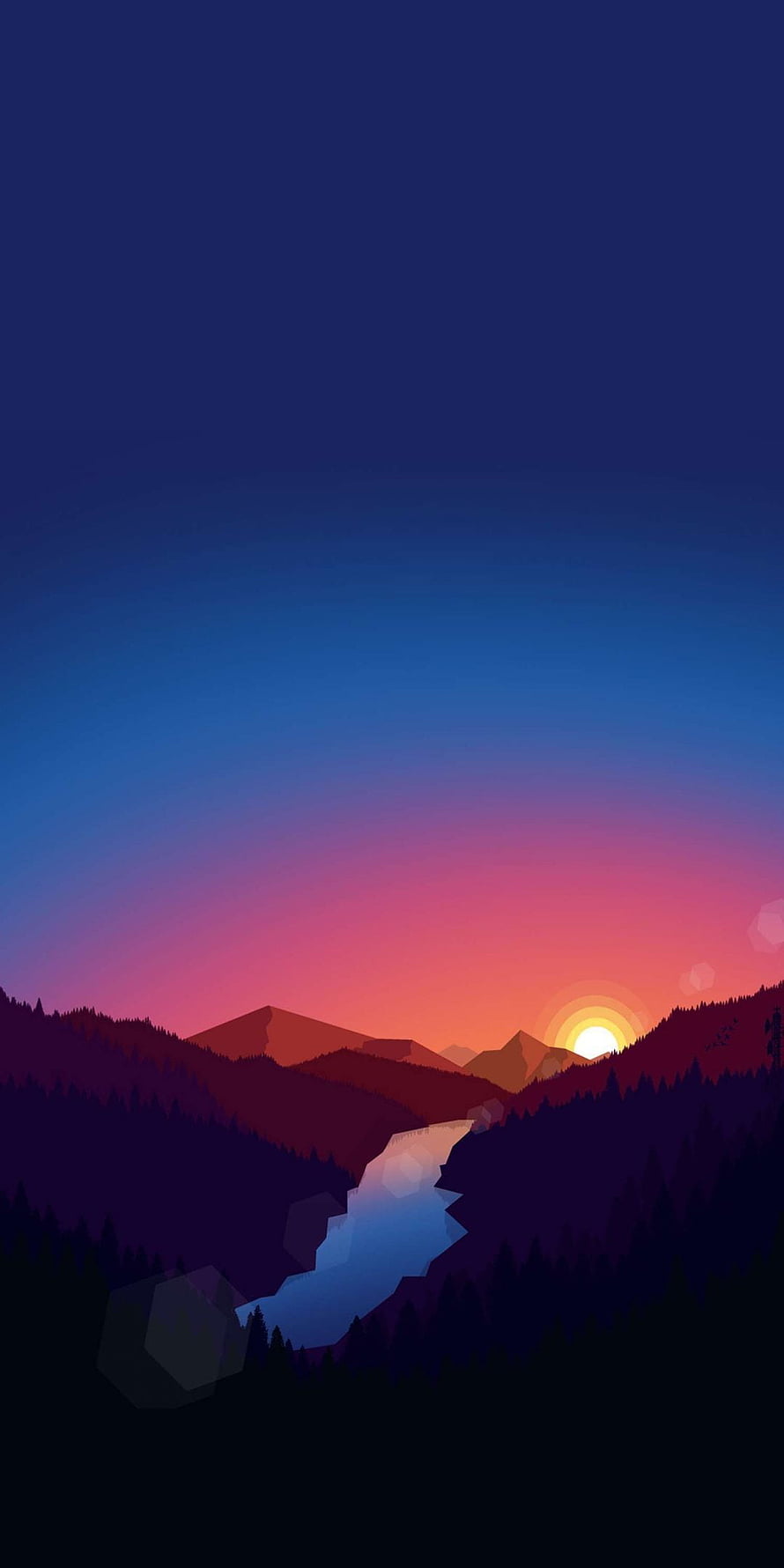 Low Poly Mountain Landscape With River And Sunset HD phone wallpaper