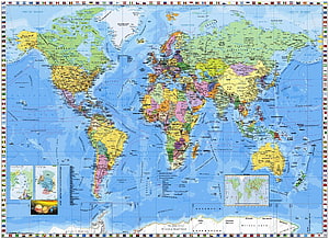 Detailed Political World Map With Country Borders, Capitals, And Ocean Currents HD wallpaper