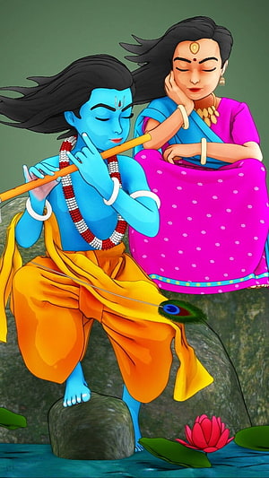 Krishna Playing Flute For Radha Digital Art Wallpaper HD phone wallpaper