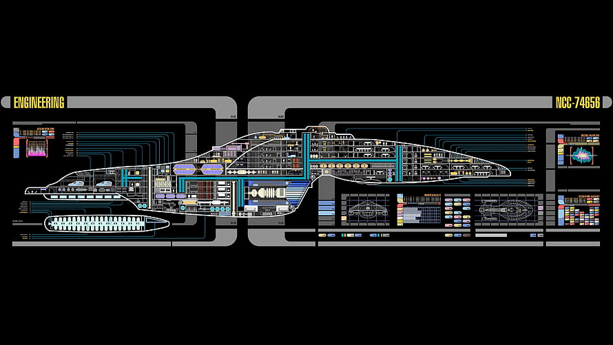 Star Trek USS Voyager Engineering Schematic Blueprint with LCARS Interface HD wallpaper