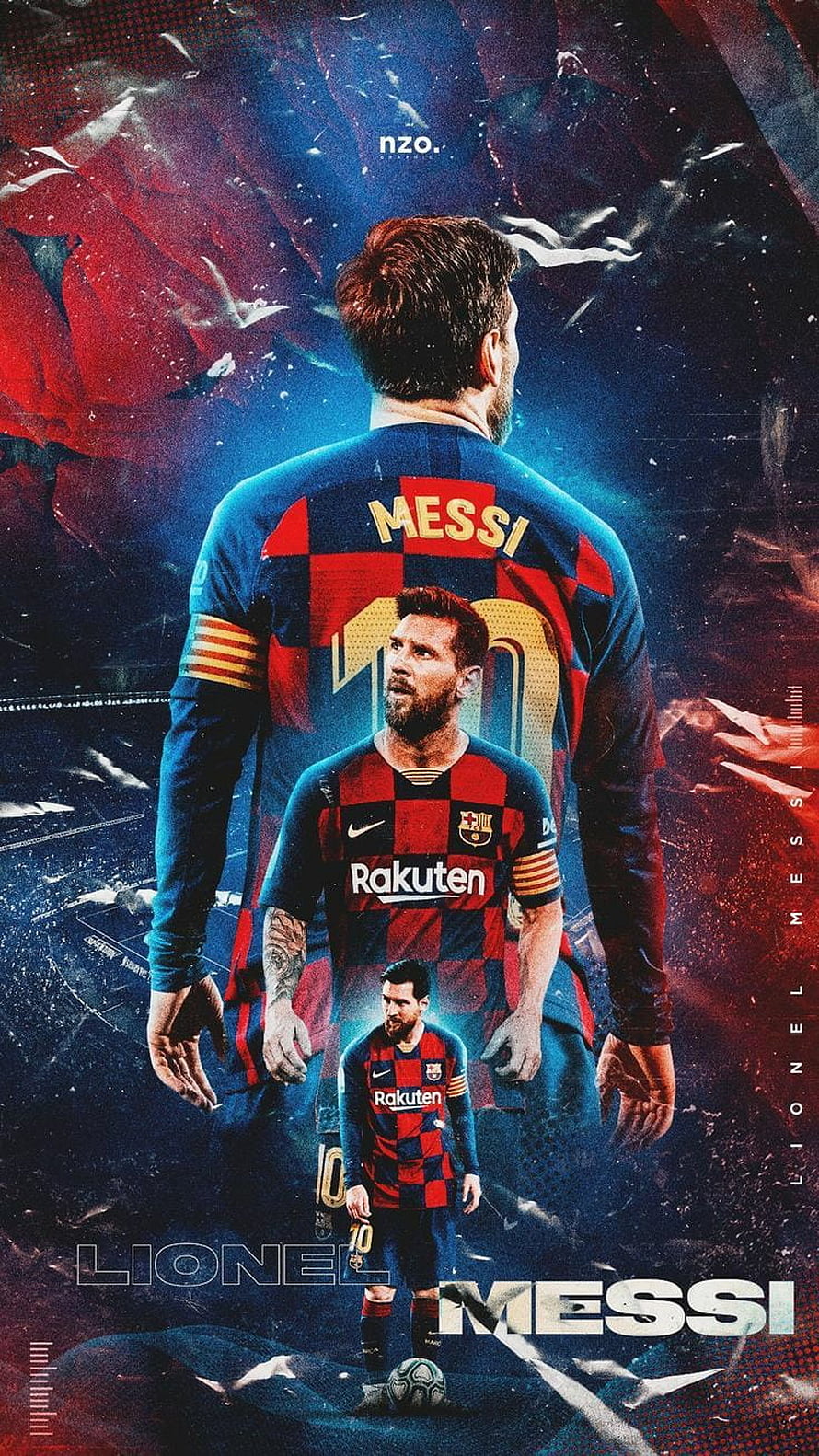 Lionel Messi FC Barcelona Artistic Portrait with Layered Jersey Design HD phone wallpaper