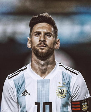 Lionel Messi Argentina National Team Portrait in White and Blue Striped Jersey HD phone wallpaper