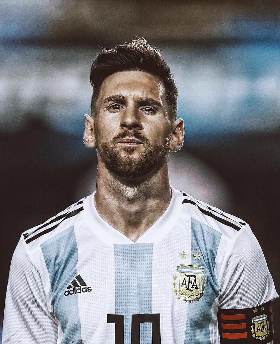 Lionel Messi Argentina National Team Portrait in White and Blue Striped Jersey HD phone wallpaper