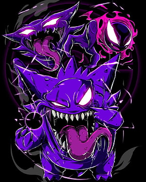 Gengar Dark Transformation Anime Style Purple Ghost Pokemon Artwork HD phone wallpaper