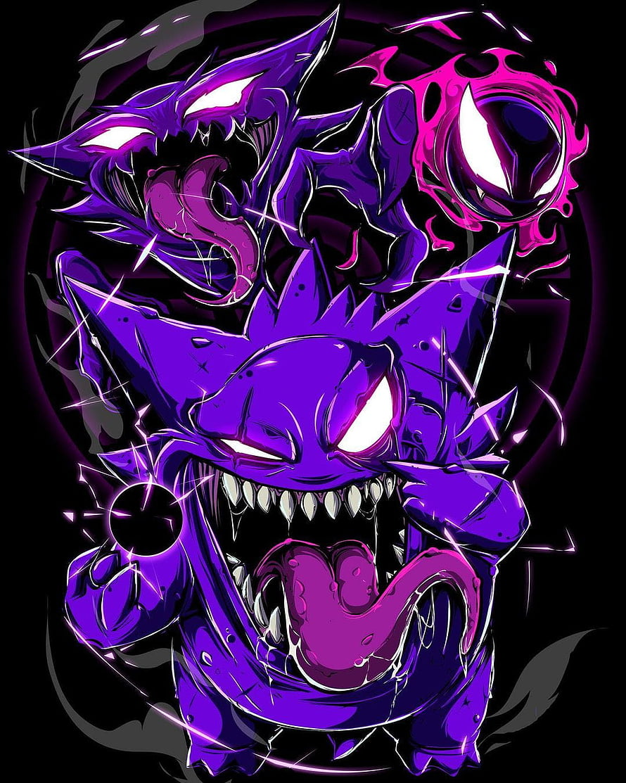 Gengar Dark Transformation Anime Style Purple Ghost Pokemon Artwork HD phone wallpaper