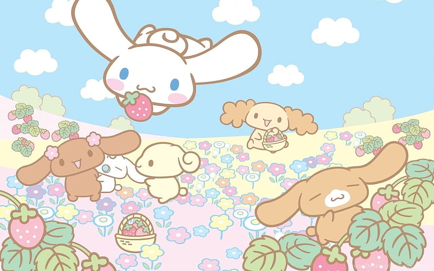Cinnamoroll and Friends Strawberry Picking in a Flower Field HD wallpaper