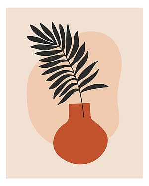 Minimalist Boho Palm Leaf Vase Illustration in Earth Tones HD phone wallpaper