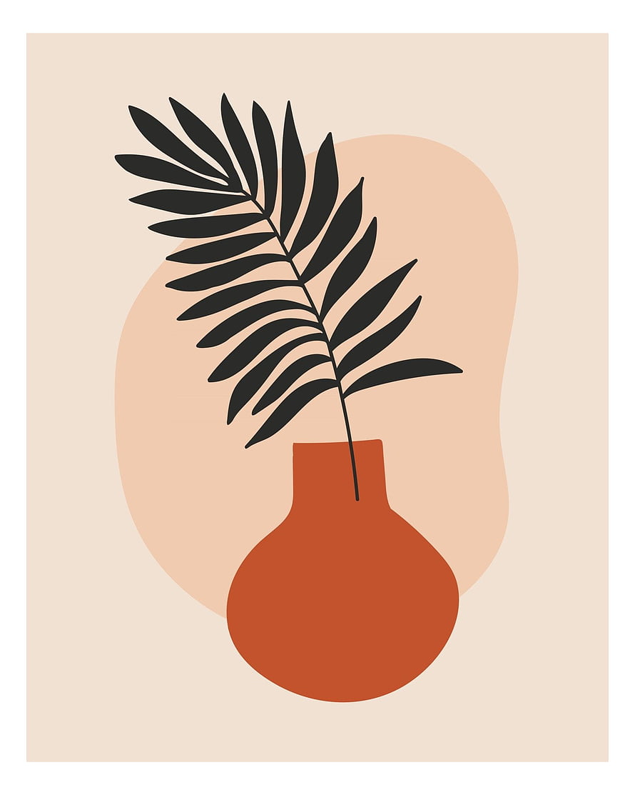 Minimalist Boho Palm Leaf Vase Illustration in Earth Tones HD phone wallpaper
