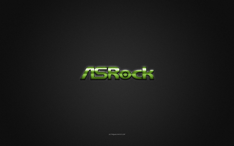 ASRock Green Metallic Logo on Dark Carbon Fiber Texture HD wallpaper