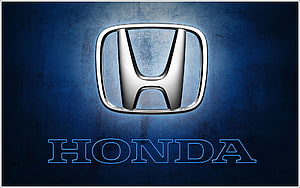 Sleek Honda Logo on Textured Blue Background with Metallic Emblem HD wallpaper