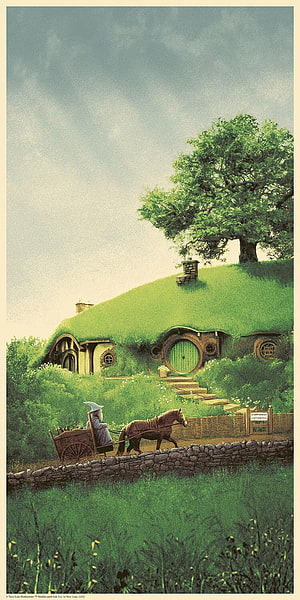 Hobbiton Bag End Cottage with Horse and Cart in The Shire HD phone wallpaper