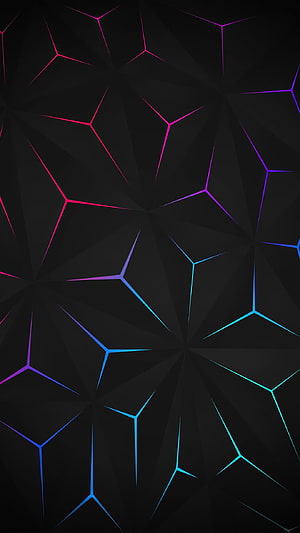 Abstract Geometric Polygon Pattern With Neon Gradient Lines On Dark Background HD phone wallpaper