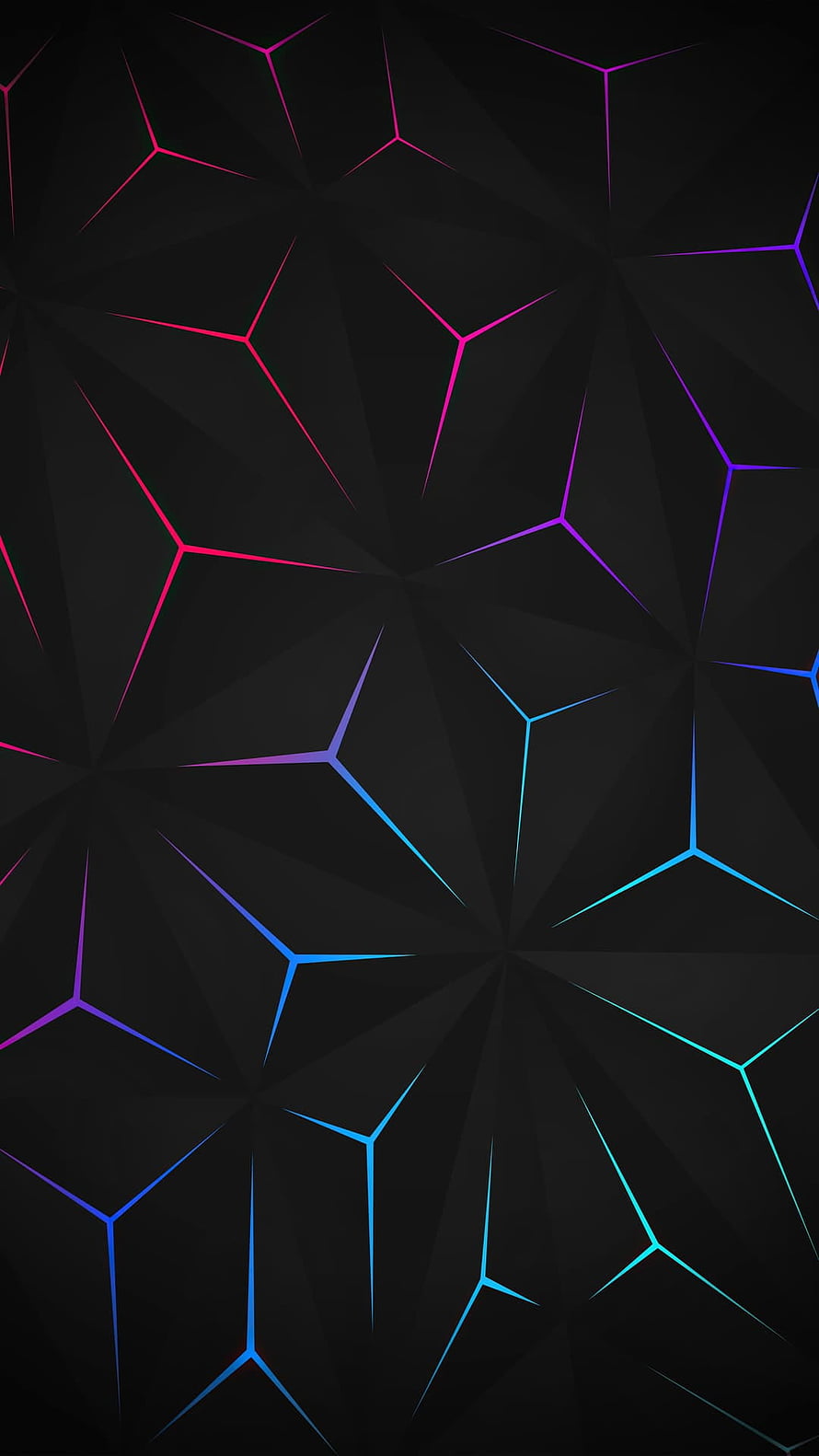 Abstract Geometric Polygon Pattern With Neon Gradient Lines On Dark Background HD phone wallpaper