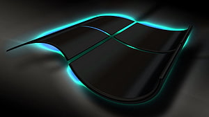 Glowing Windows 10 Logo on Dark Background with Neon Cyan and Blue Accents HD wallpaper